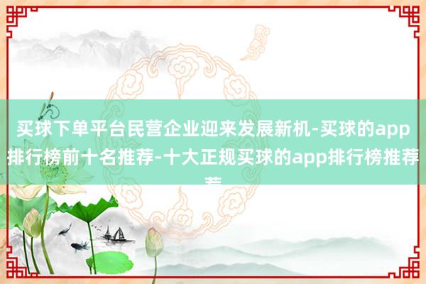 买球下单平台民营企业迎来发展新机-买球的app排行榜前十名推荐-十大正规买球的app排行榜推荐